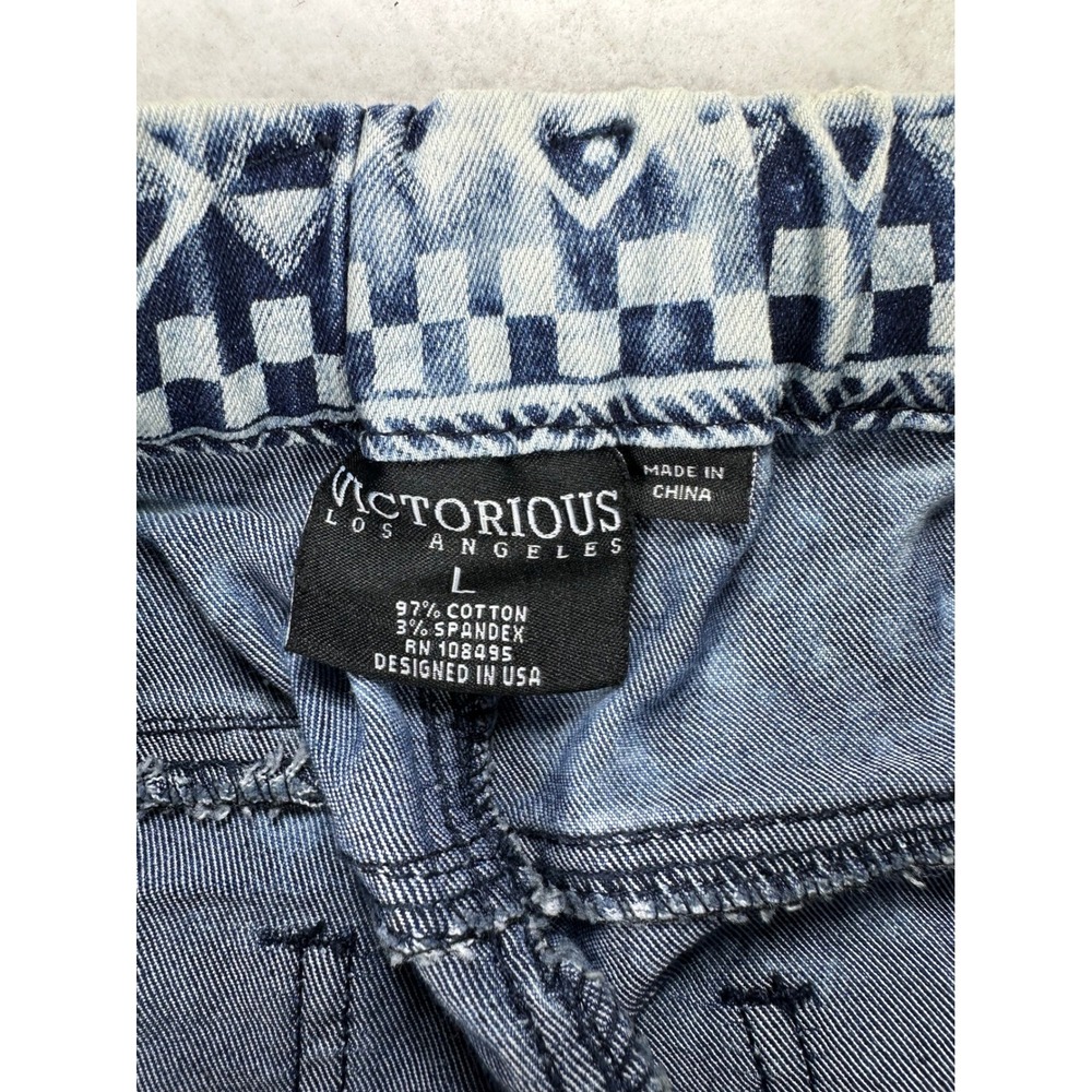 Victorious Los Angeles Mens Geometric Tribal Acid Wash Denim Joggers Blue Size L - Picture 4 of 7